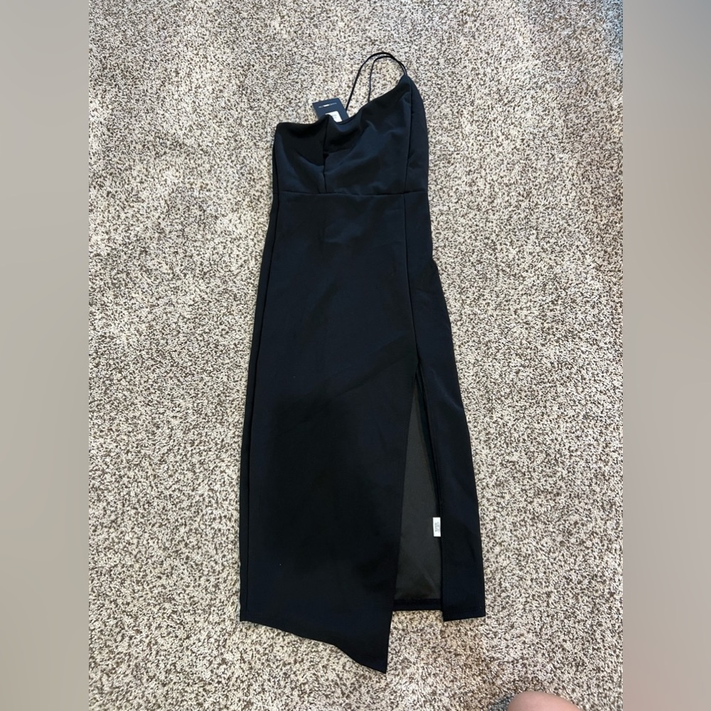 Fashion Nova slit midi black dress